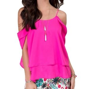 XS Blue Rain Francesca’s Pink Cold Shoulder Top